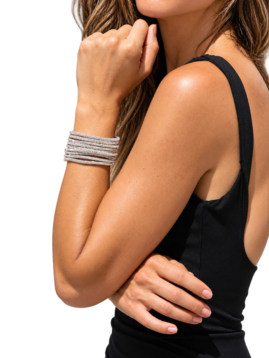 ROCKNOT - Multi Strand Cuff Bracelet - Crystal - 7.5"