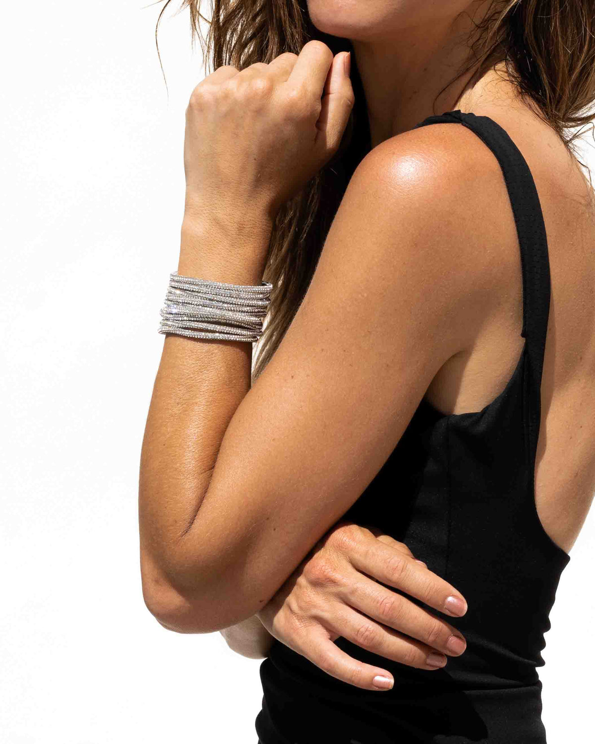 ROCKNOT - Multi Strand Cuff Bracelet 8" - Crystal