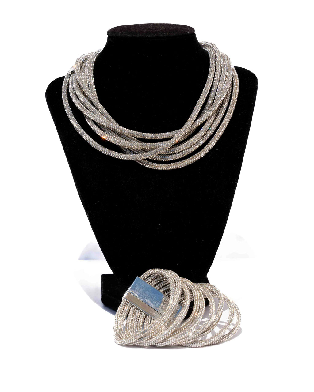 ROCKNOT - Multi Strand Cuff Bracelet 8" - Crystal